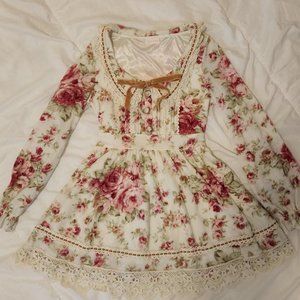 White Collared Floral Ruffle Dress